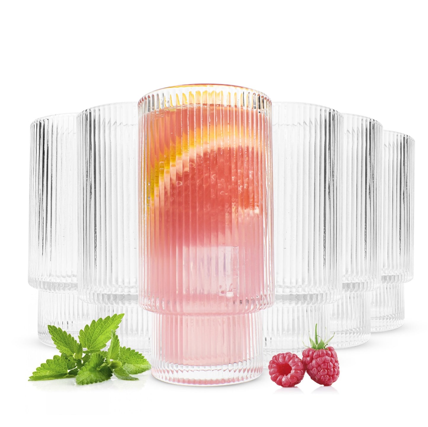 6 Stapelbare Cocktailgläser 330ml Geriffelte Saftgläser Wasserglas