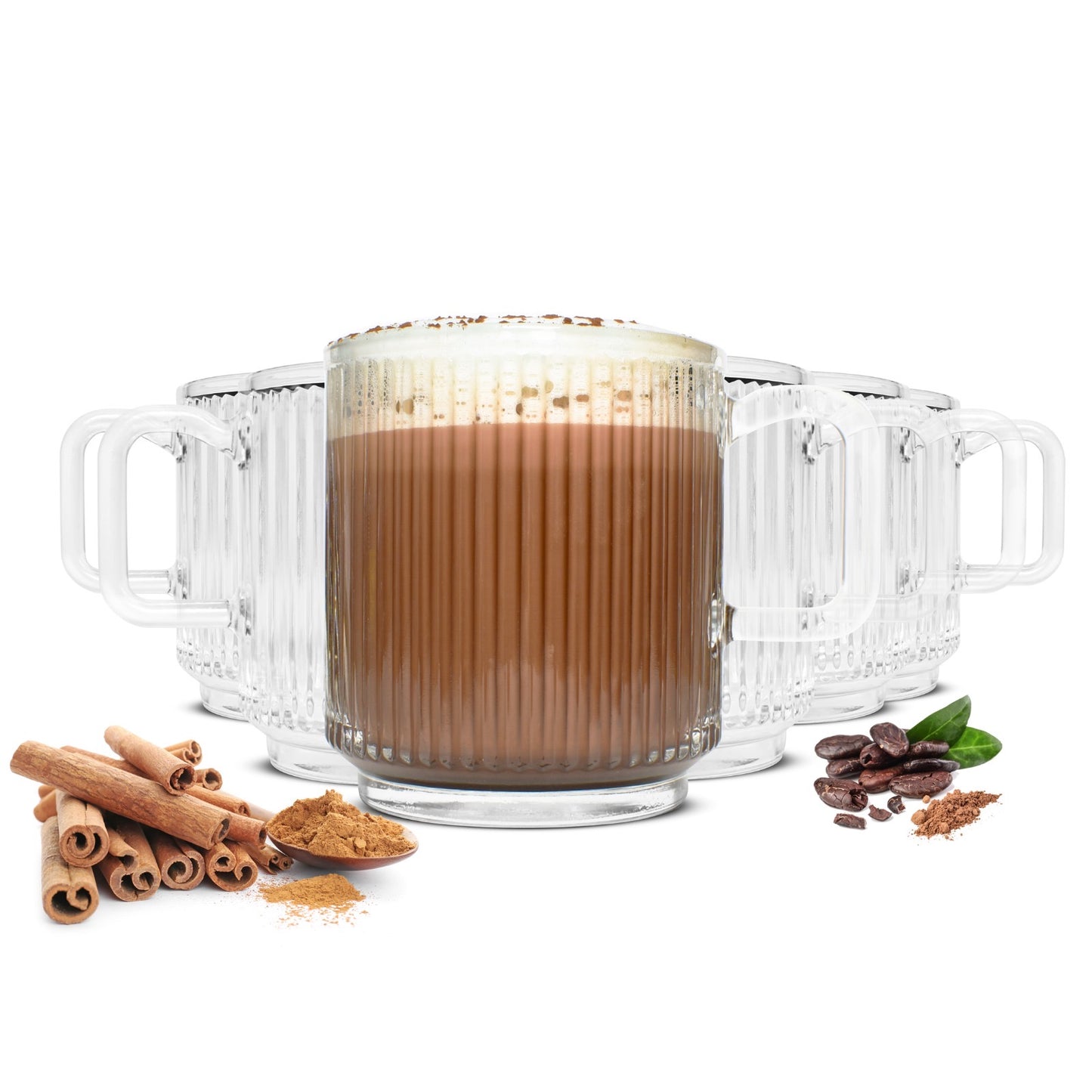 6x Kaffeegläser Teegläser 360 ml Stapelbar mit Reliefstruktur Spülmaschinengeeignet Hitzebeständig – Ideal für Kaffee, Tee, Cappuccino, Latte Macchiato