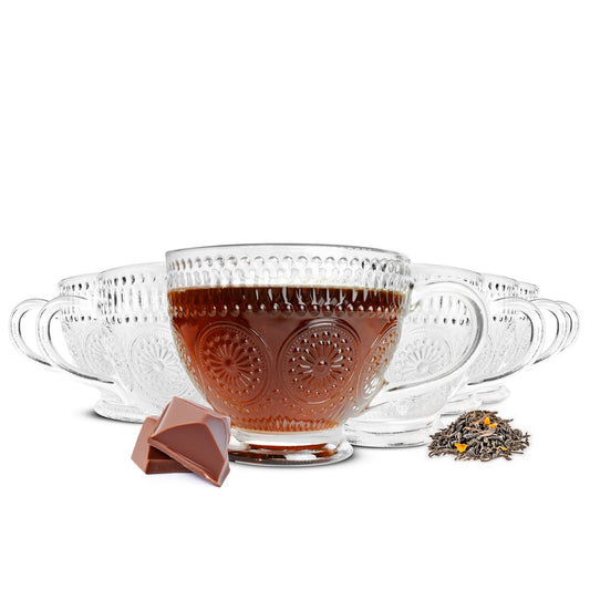 6 Cappuccino Gläser mit Relief Kaffeegläser Teegläser Trinkgläser 430ml